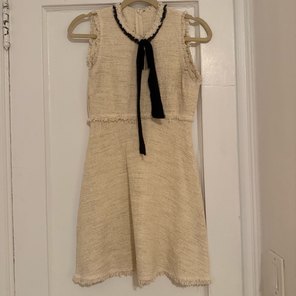Zara Sleeveless Cream Dress with Black Bow